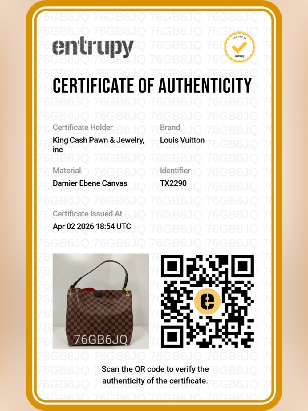 Authentic Louis Vuitton Damier Graceful PM Shoulder Bag + Box + Dust Bag + Recpt - Picture 8 of 8